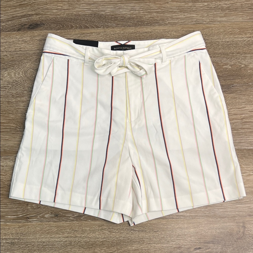 Banana Republic Striped Tie Waist 5” Shorts Size 4 NWT Summer Chic